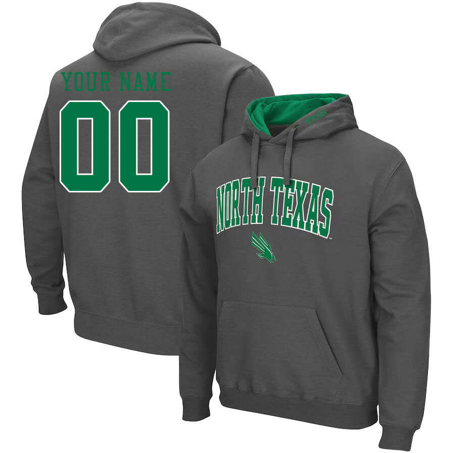 Custom North Texas Mean Green Name And Number Hoodies-Grey